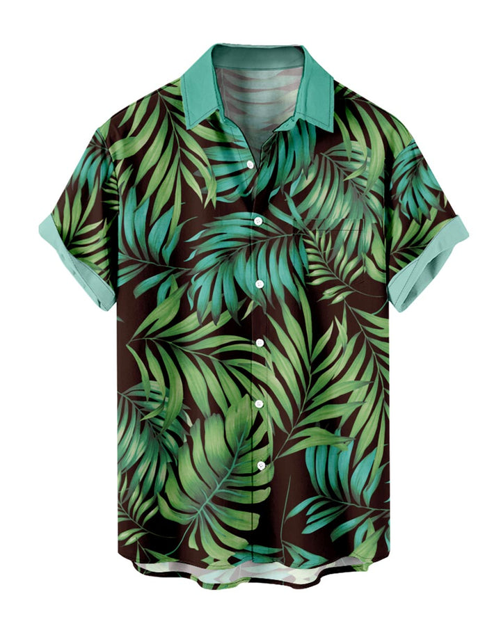 Tropical Shirt Green Leaf Pattern Button Down Shirt
