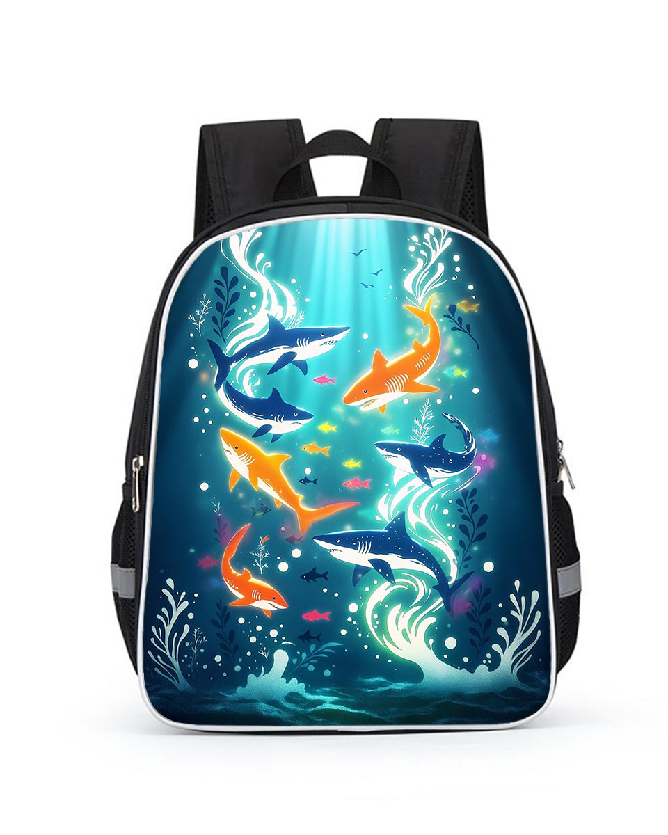 Underwater shark backpack with goldfish – glowing 14 inch school bag for kids
