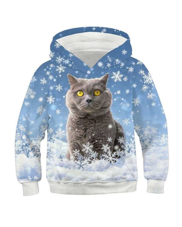 British Shorthair 3D Hoodie Kids Ugly Christmas Sweatshirt 6-16Y