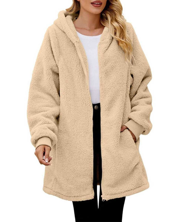 Women's  Fleece Zip Hoodie | Oversized Sherpa Jacket with Pockets
