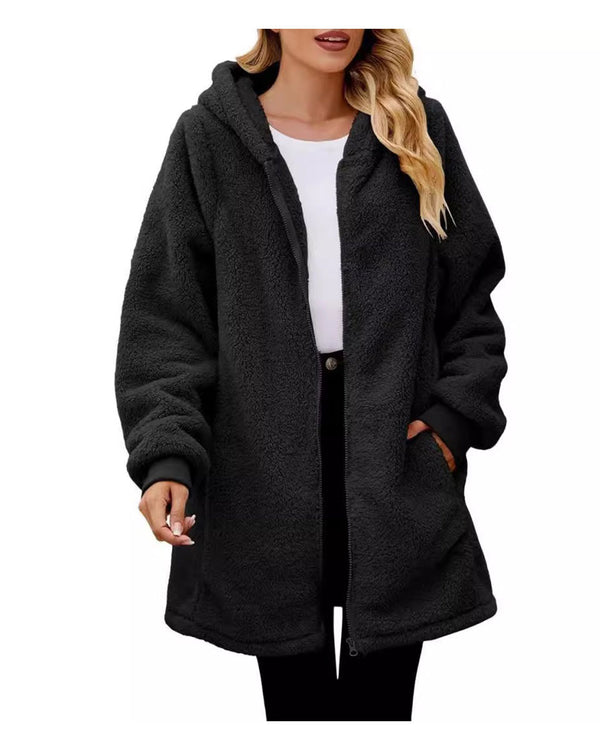 Women's  Fleece Zip Hoodie | Oversized Sherpa Jacket with Pockets
