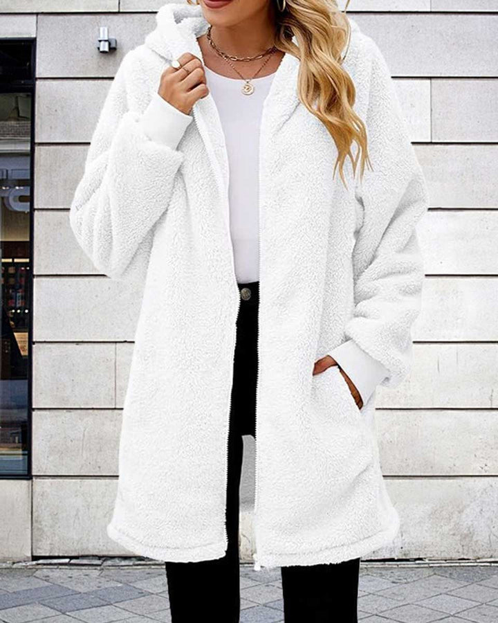 Women's  Fleece Zip Hoodie | Oversized Sherpa Jacket with Pockets
