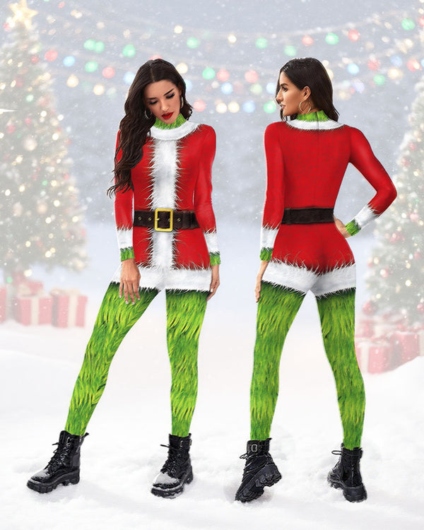 Women's Christmas Santa Halloween Costume Bodysuit Jumpsuit
