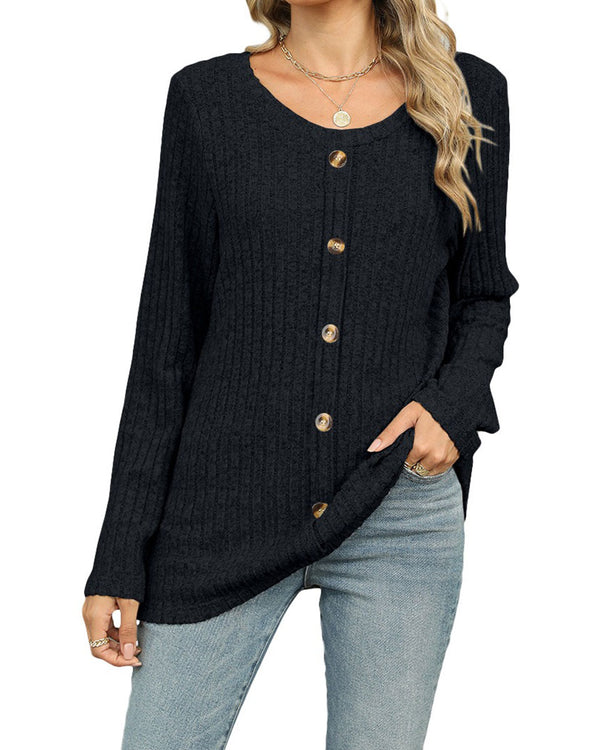 Women's Button Down Knit Cardigan Long Sleeve Casual Blouse