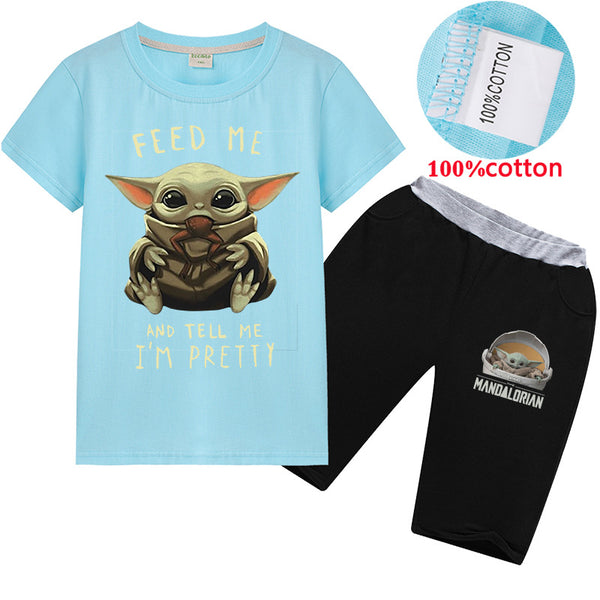 YODA Short Sleeve T-shirt with Pants Outfits Set for boys girls 3-14Y