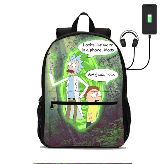 Rick and Morty School Backpack Kids Bookbag Laptop Bag 18 in
