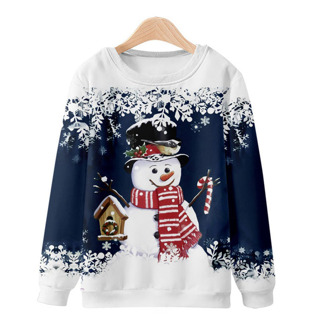 Cute Snowman Printed Long Sleeve Crewneck Sweatshirt