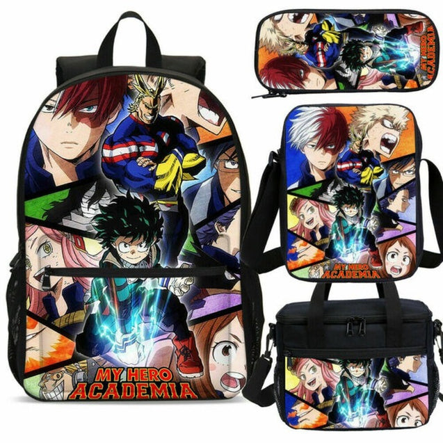 My Hero Academia Teens Kids Backpacks Students School Bag Sets Insulated Lunch Bag Pencil Case 4PCS