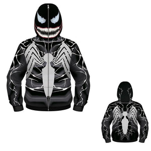 Kids Full Zip-up Hoodie Venom Printed Hooded Sweatshirt