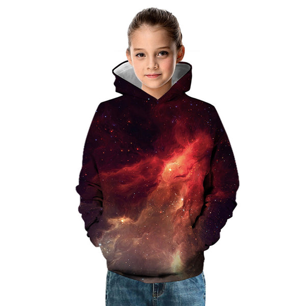 Boys Girls Hoodies Kids Sweatshirts Space Print Pullover Hooded 5-14 Y