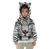Kids Long Sleeve Kangaroo Pockets Tiger Full Print Cute Cat Ear Pullover Hoodie