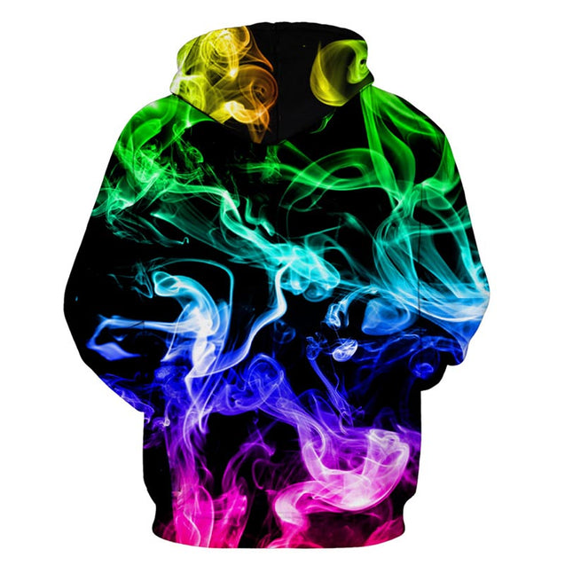 Colorful Smoke Print Long Sleeve Loose Hoodie