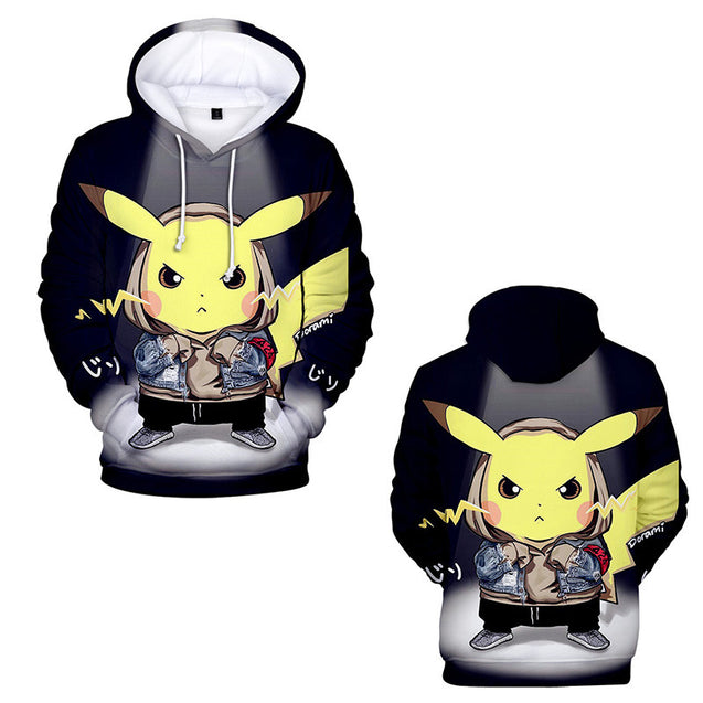 Cool 3D Pokemon Character Printed Long Sleeve Pullover Hoodie Pikachu Hooded Sweatshirt