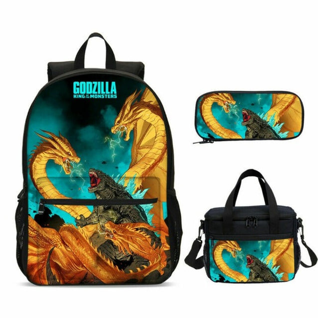 Godzilla Backpack Large School bag Backpack Insulated Lunch Bag Pen Bag