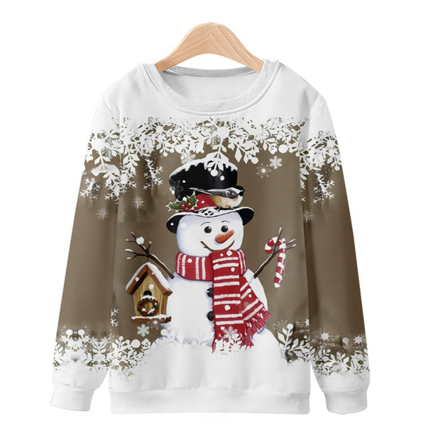 Cute Snowman Printed Long Sleeve Crewneck Sweatshirt