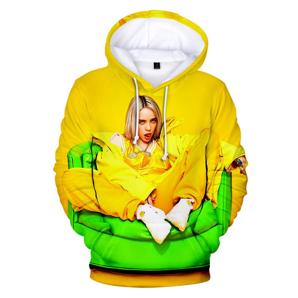 Billie Eilish Women 3D Print Hoodie with Pockets Fashion Music Sweatshirt