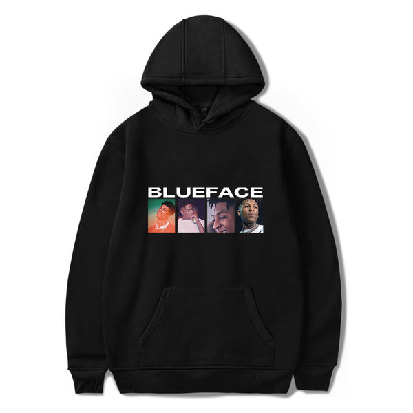 Trendy Blueface Printed Loose Fit Pullover Hoodie