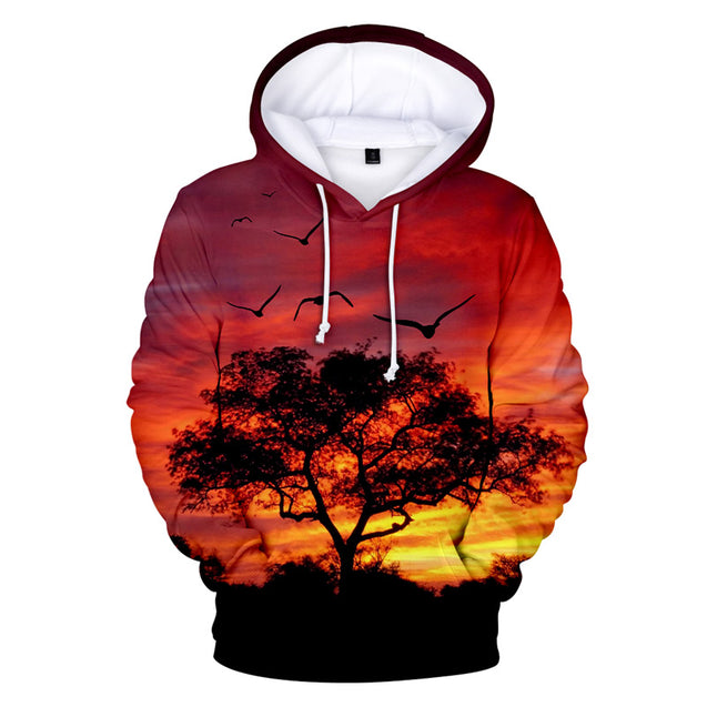 Novelty Sunset Clouds Printed Long Sleeve Casual Hoodie with Pocket