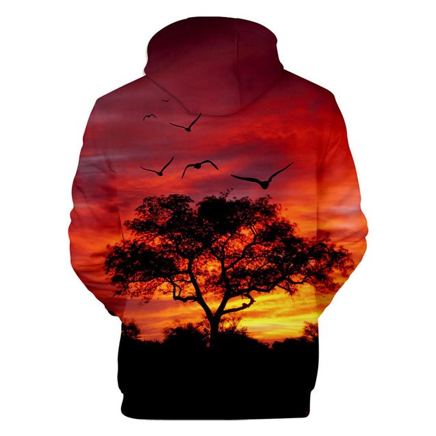 Novelty Sunset Clouds Printed Long Sleeve Casual Hoodie with Pocket