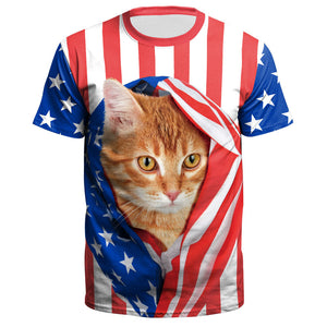 Cat 4th of July Shirts Meowica Merica American Flag T-Shirt