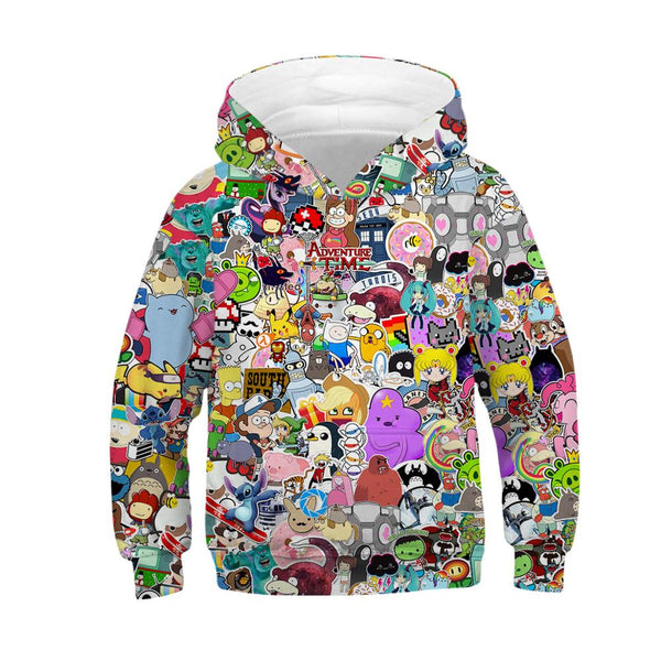 Children Harajuku Anime Cartoon Hoodies Adventure Time/Totoro/Pokemon Kawaii Clothes Boy/Girl 3D Hooded Sweatshirts Kids Clothes