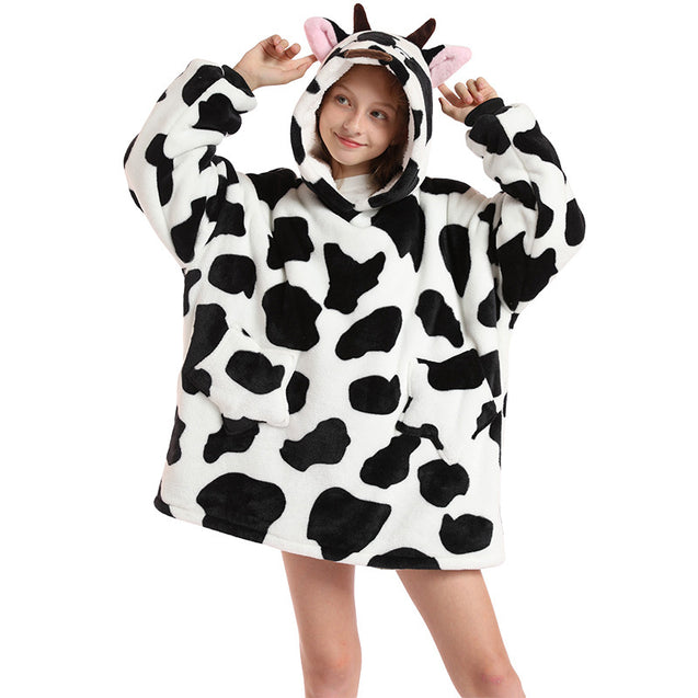 Kids Oversized Blanket Hoodie Soft Fleece Warm Cosy Cow