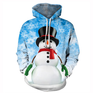 Unisex Christmas Snowman Drawstring Hoodie