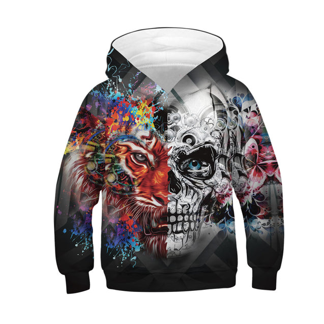 Unisex Ugly Christmas Hoodie Skull Printed Xmas Pullover Sweatshirt for kids