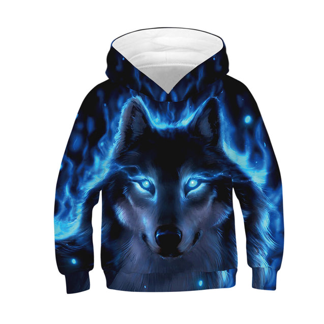 Cool Wolf Hoodies for Kids Casual Pullover Sweatshirts with Pocket 5-15 Y