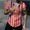 Men Abstract Rainbow Curved Lines Print Button Through Shirt
