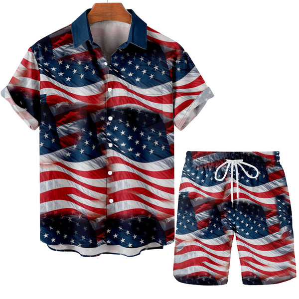 American Flag Shirt and Shorts Set - Patriotic Summer Wear