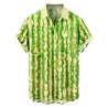 Men Green Striped Print Button Up Shirt