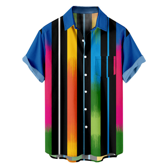 Men Rainbow Stripes Print Button Through Shirt