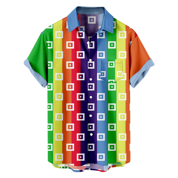 Men Rainbow Stripes Print Button Through Shirt