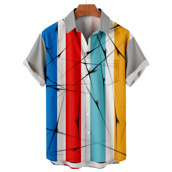 Men Retro Random Block Striped Shirt Without Tee