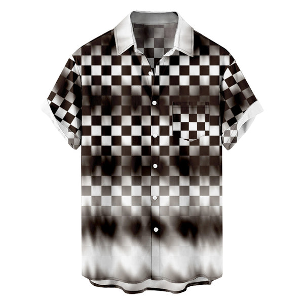 Men Abstract Checkered Button Through Shirt