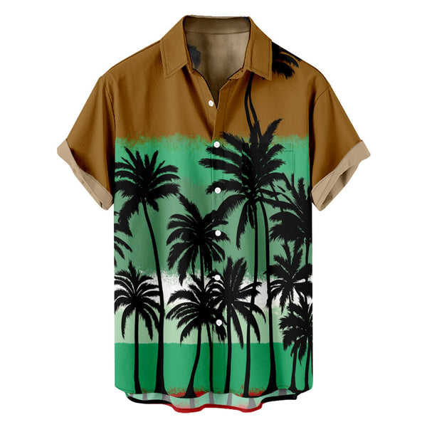 Men Retro Palm Trees at Dusk Print Shirt Without Tee