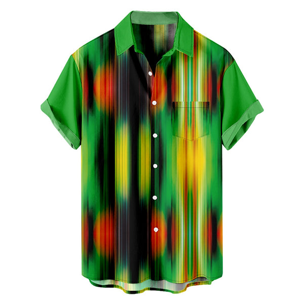 Men Soft Rainbow Lights Stripes Print Button Through Shirt