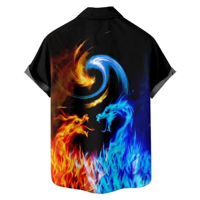 Men Fire vs Ice Frost Dragon Print Shirt