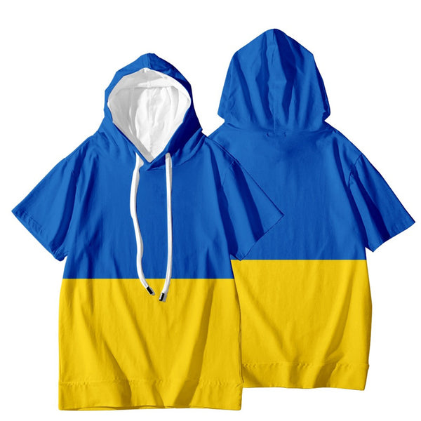 Blue and Yellow Casual Short Sleeve Pullover Hoodie Shirt