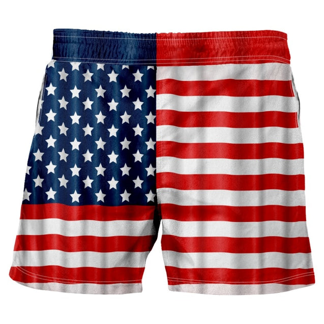 American Flag Board Shorts Drawstring Elastic Waist Quick Dry Beach Shorts