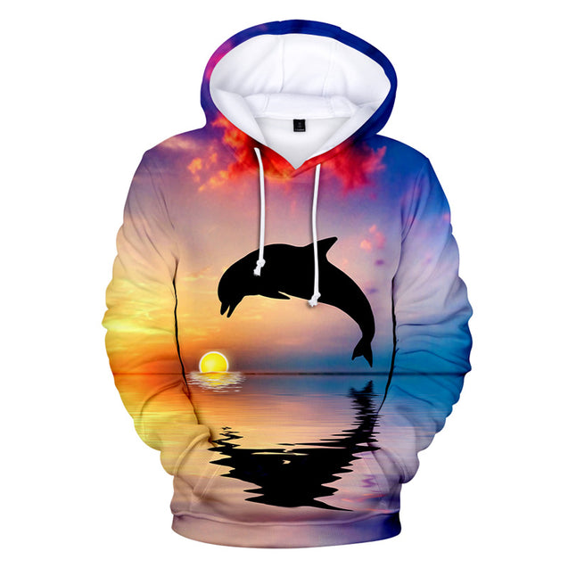 Women's Novelty Hoodies Cute Dolphin Sunset Hooded Sweatshirt