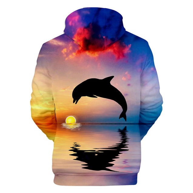 Women's Novelty Hoodies Cute Dolphin Sunset Hooded Sweatshirt