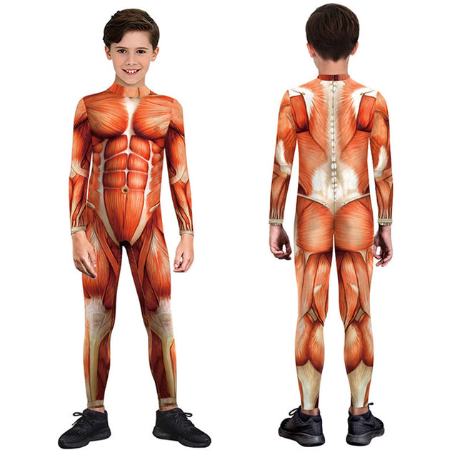 Muscle Spandex Stretch Kids Costume One Piece Jumpsuit for Boys