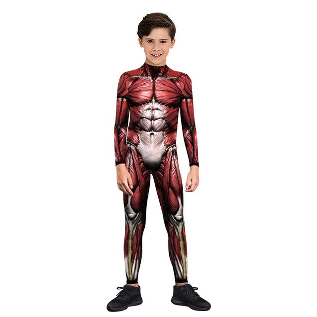 Muscle Spandex Stretch Kids Costume One Piece Jumpsuit for Boys
