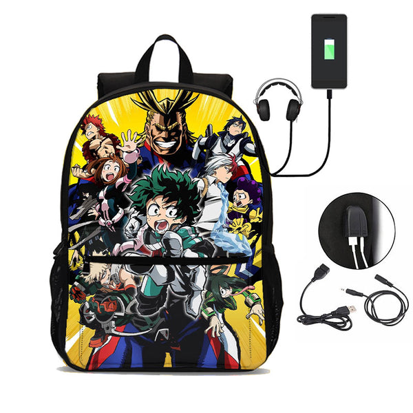 My Hero Academia Backpack with USB Charging Port School Backpack Fashion Travel Backpack
