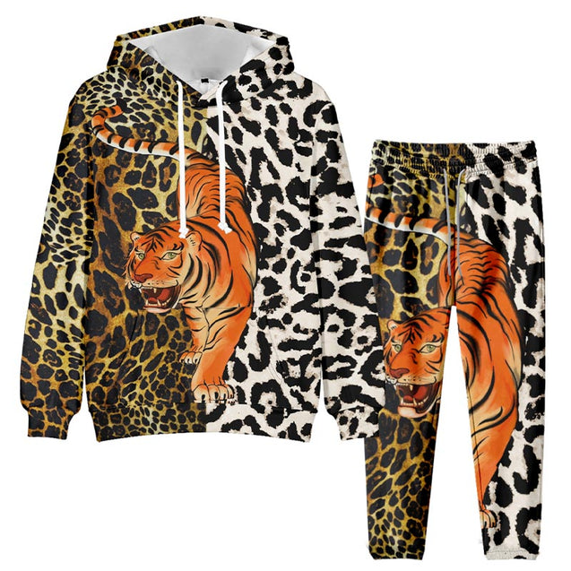 Novelty Tiger Drawstring Hoodie & Pants Set