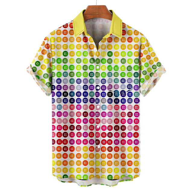 Men Rainbow Dot Print Button Through Shirt