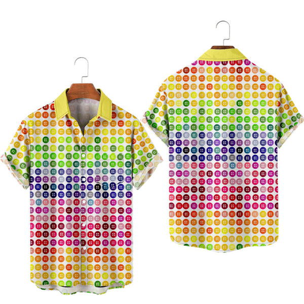 Men Rainbow Dot Print Button Through Shirt