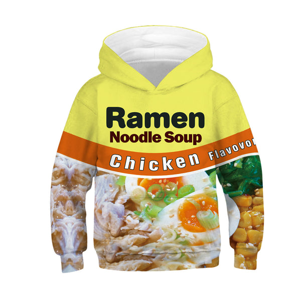 Kids Ramen Noodle Soup Hoodie Hooded Pullover Tops